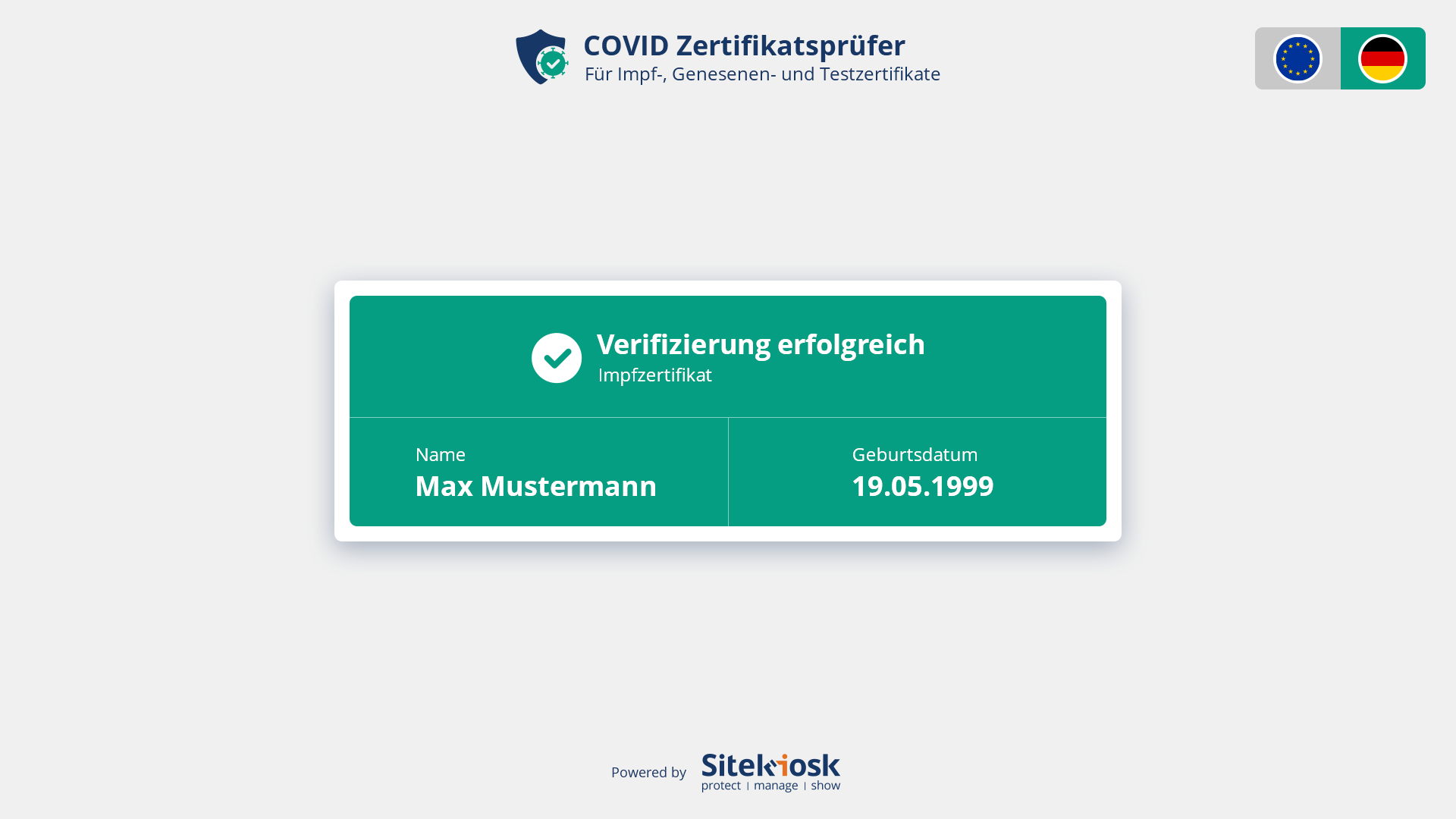Display Status der Verifizierung und Personendaten